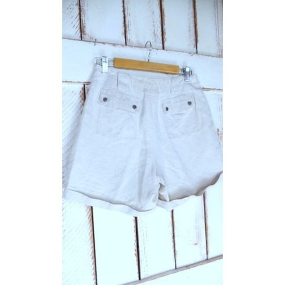 Liz Claiborne cotton linen cuffed shorts/ivory/beige linen shorts/10 - Picture 5 of 6